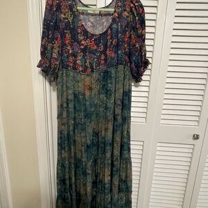 NATURAL LIFE COLLETTE Blue and Green Tiered Maxi Dress